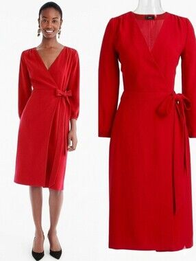J CREW 365 Crepe Wrap Dress In Red Classic Christmas Holiday Festive Size 4
